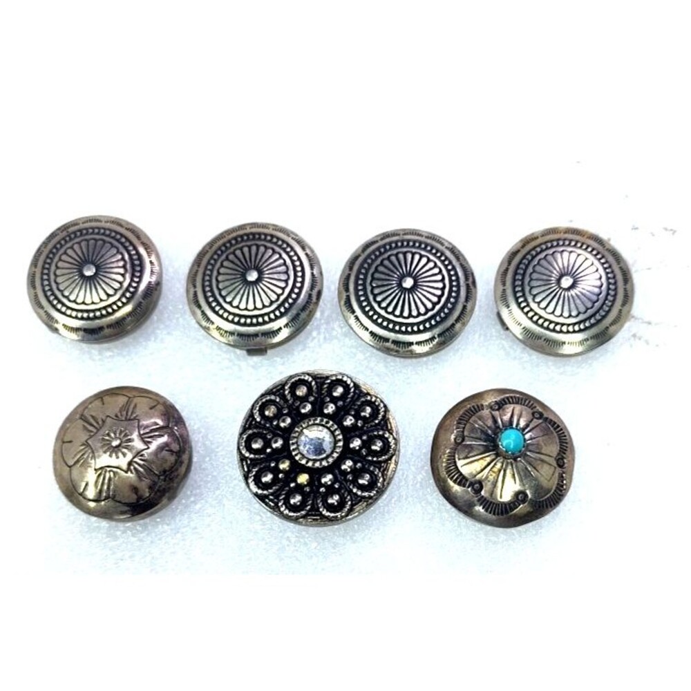 Sterling Silver Southwestern Concho Button Covers Set Of 7 Star Burst Floral